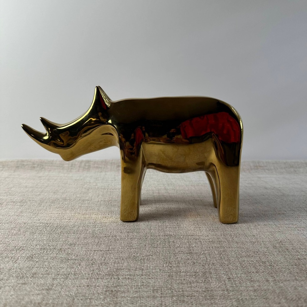 Modern Gold Ceramic Elephant & Rhino Figurines – Set of 2 Sculptural Decor - Picture 2 of 10